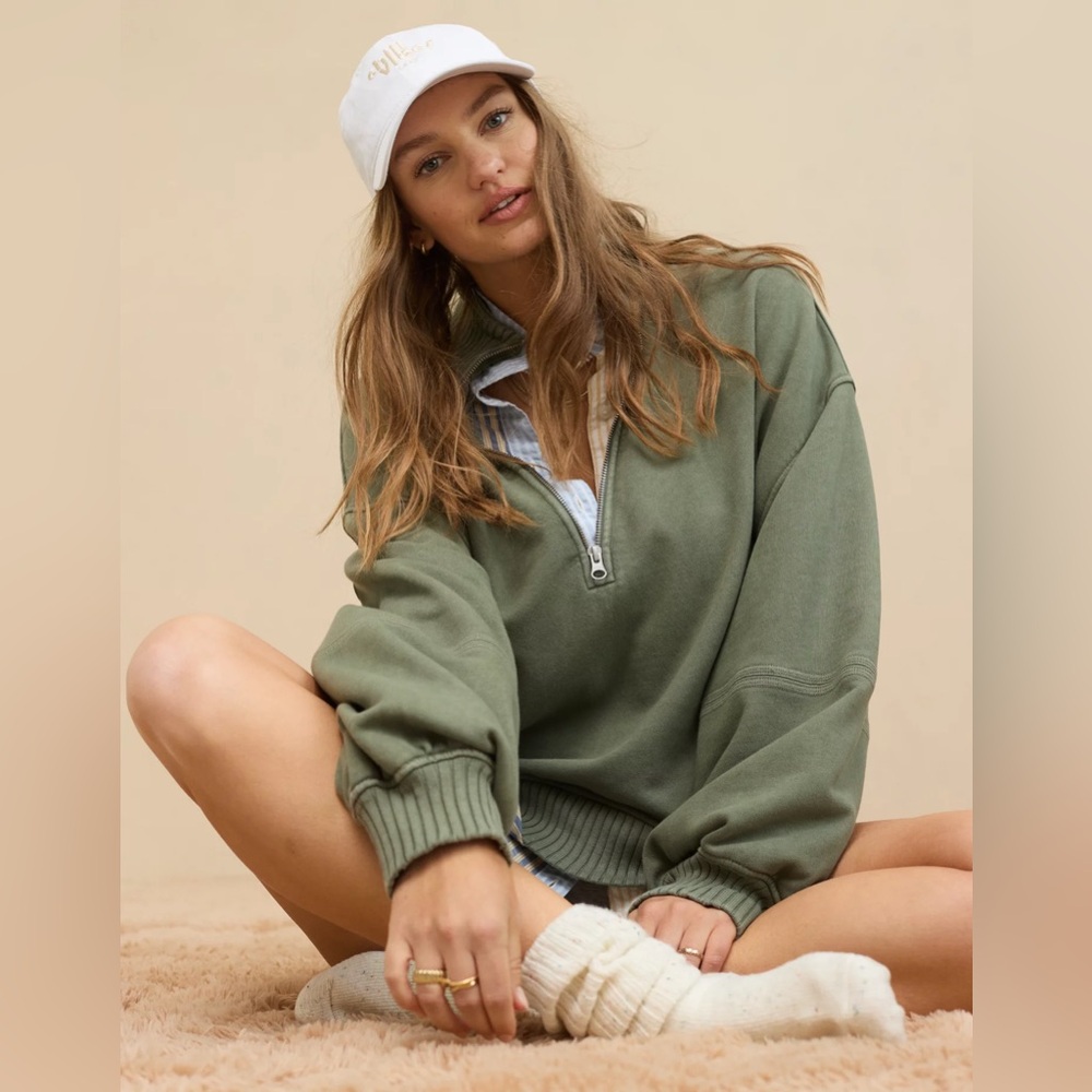 Aerie Sun's Out Quarter Zip Sweatshirt Grey size XL